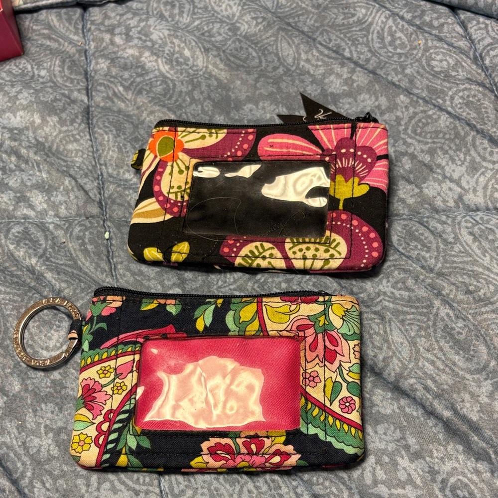 Vera Bradley Black Floral ID Card Wallets with Pink, Yellow & Green Accents